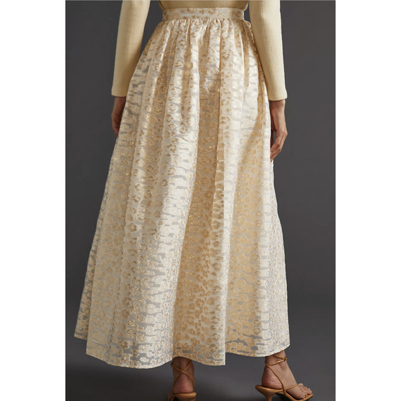 NEW Anthropologie Pankaj & Nidhi Ivory Burnout Shimmer Maxi Skirt - Picture 2 of 10
